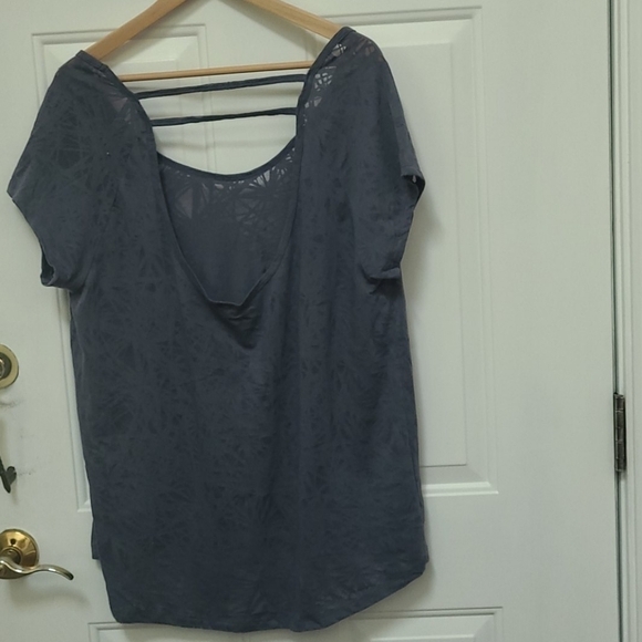 Champion open back sheer cotton Blend gray Deep neck  Exercize tee shirt Vintage - Picture 7 of 12